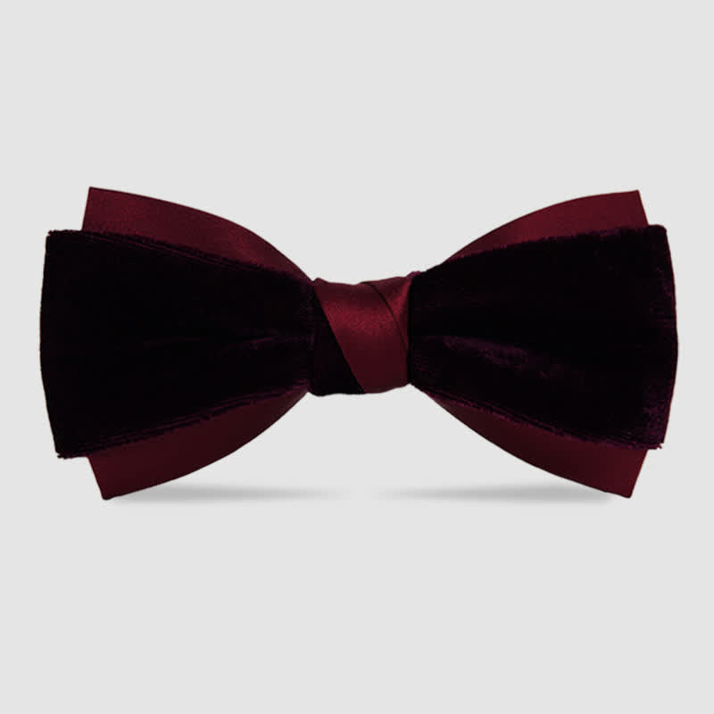 Nœud papillon double épaisseur en velours bicolore pour homme - Rouge - image 0