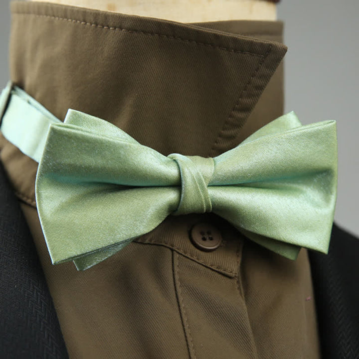 Nœud papillon brillant à double épaisseur de couleur unie pour homme