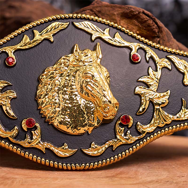 Ceinture en cuir à boucle tête de cheval noire et dorée DIY - image 4