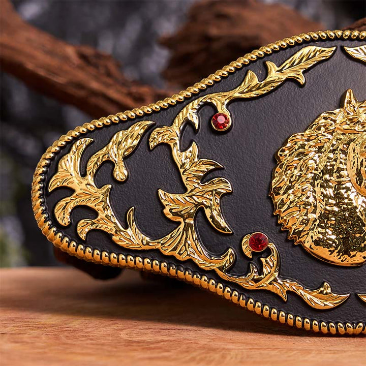 Ceinture en cuir à boucle tête de cheval noire et dorée DIY - image 5