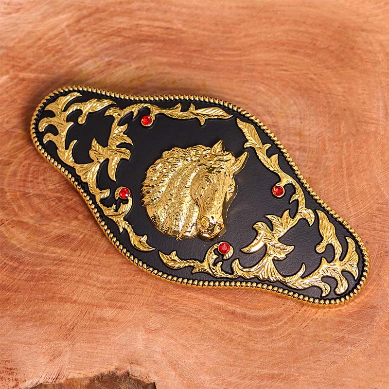 Ceinture en cuir à boucle tête de cheval noire et dorée DIY - image 2