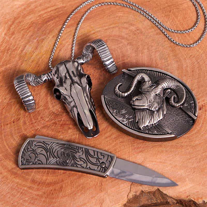Ensemble de boucles de ceinture, couteau caché, crâne, mouton, pendentif, bricolage