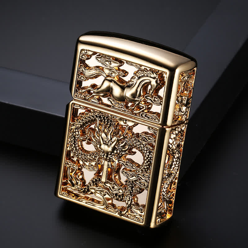 Briquet à kérosène rechargeable en forme de dragon sculpté en 3D en relief - Or antique - image 9
