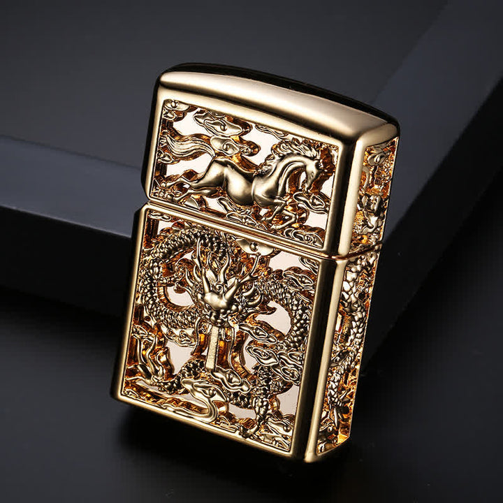 Briquet à kérosène rechargeable en forme de dragon sculpté en 3D en relief - Or antique - image 9