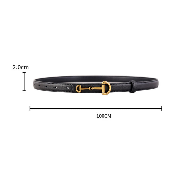 Ceinture fine en cuir avec boucle en fer à cheval pour femme