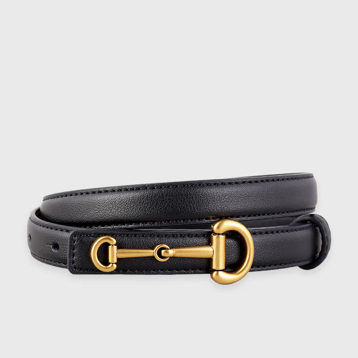 Ceinture fine en cuir avec boucle en fer à cheval pour femme - Noir - 34 - image 0