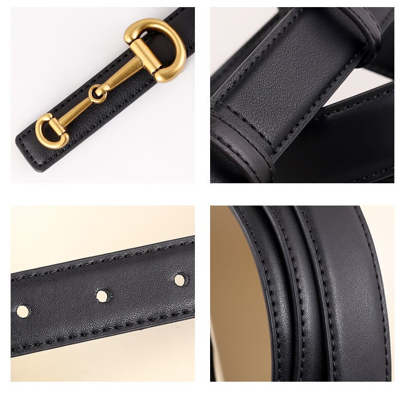 Ceinture fine en cuir avec boucle en fer à cheval pour femme