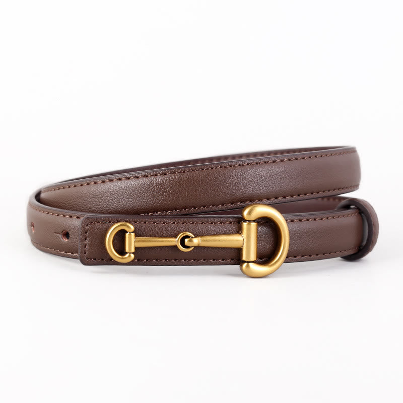 Ceinture fine en cuir avec boucle en fer à cheval pour femme - Terre de sienne - 34 - image 10