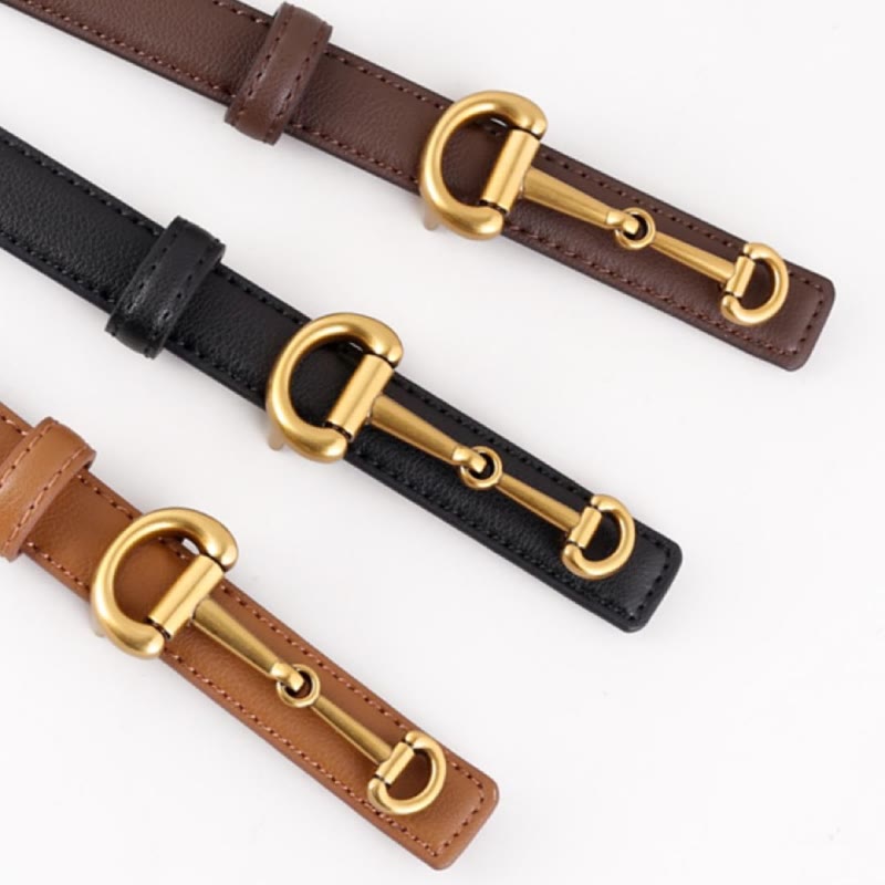 Ceinture fine en cuir avec boucle en fer à cheval pour femme