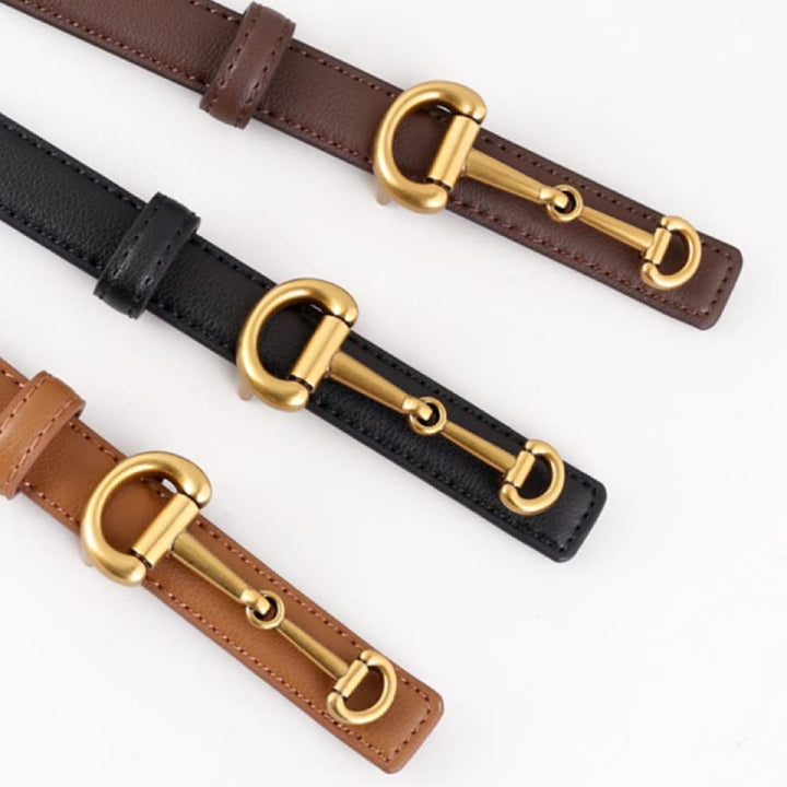 Ceinture fine en cuir avec boucle en fer à cheval pour femme