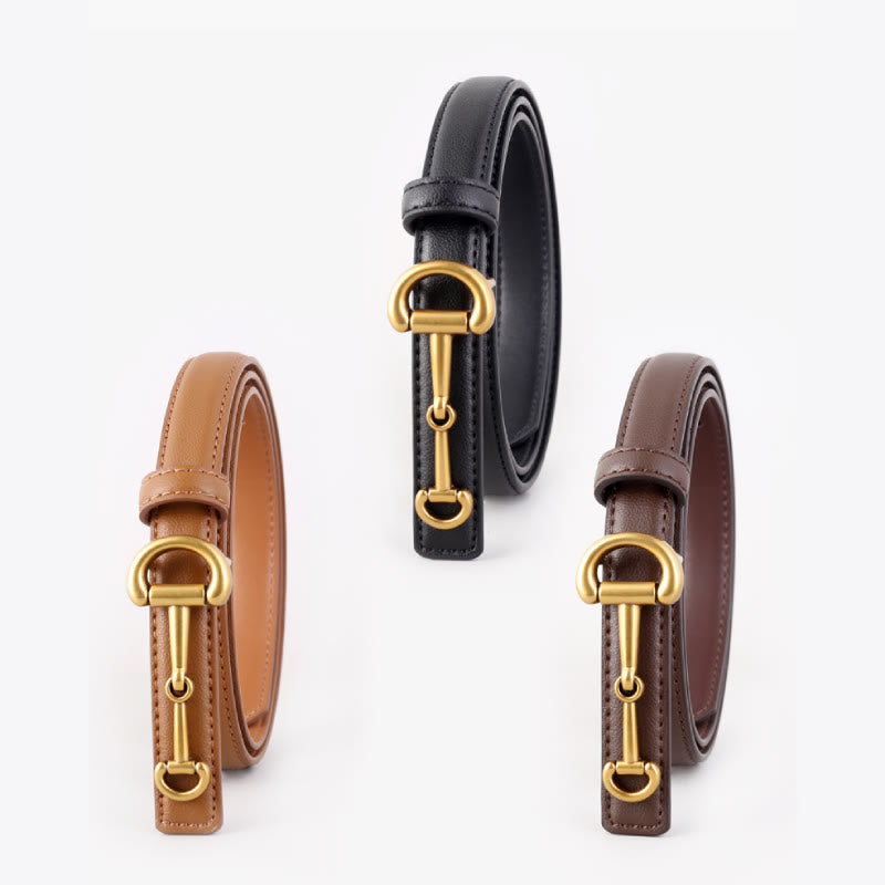 Ceinture fine en cuir avec boucle en fer à cheval pour femme