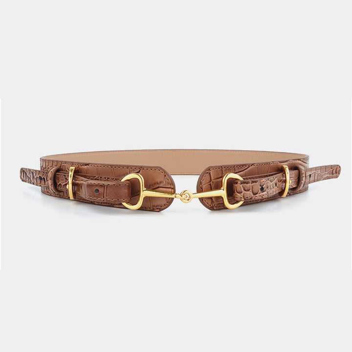 Ceinture à mors à motif crocodile vintage - Chocolat - Disponible pour un tour de taille de 70 à 80 cm (27,6 à 31,5 pouces). - image 0