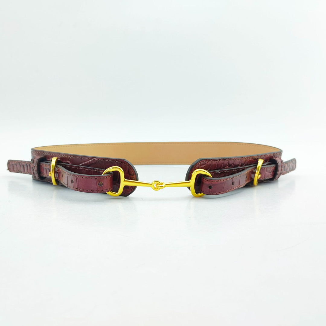Ceinture à mors à motif crocodile vintage - Brun - Disponible pour un tour de taille de 70 à 80 cm (27,6 à 31,5 pouces). - image 6