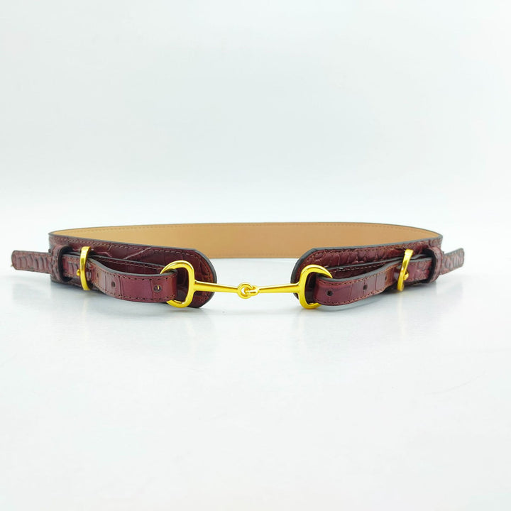 Ceinture à mors à motif crocodile vintage - Brun - Disponible pour un tour de taille de 70 à 80 cm (27,6 à 31,5 pouces). - image 6