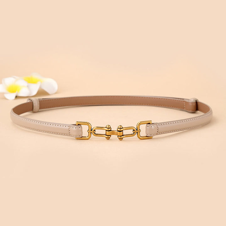 Ceinture fine en cuir pour femme avec boucle en fer à cheval et mors
