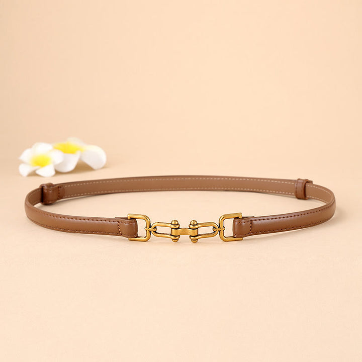 Ceinture fine en cuir pour femme avec boucle en fer à cheval et mors