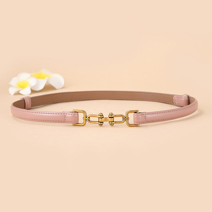 Ceinture fine en cuir pour femme avec boucle en fer à cheval et mors
