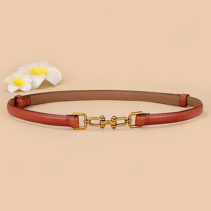 Ceinture fine en cuir pour femme avec boucle en fer à cheval et mors