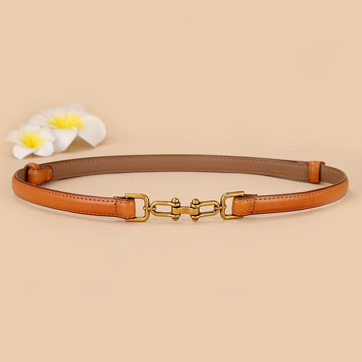 Ceinture fine en cuir pour femme avec boucle en fer à cheval et mors