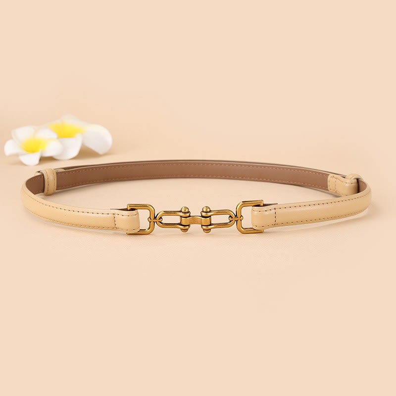 Ceinture fine en cuir pour femme avec boucle en fer à cheval et mors