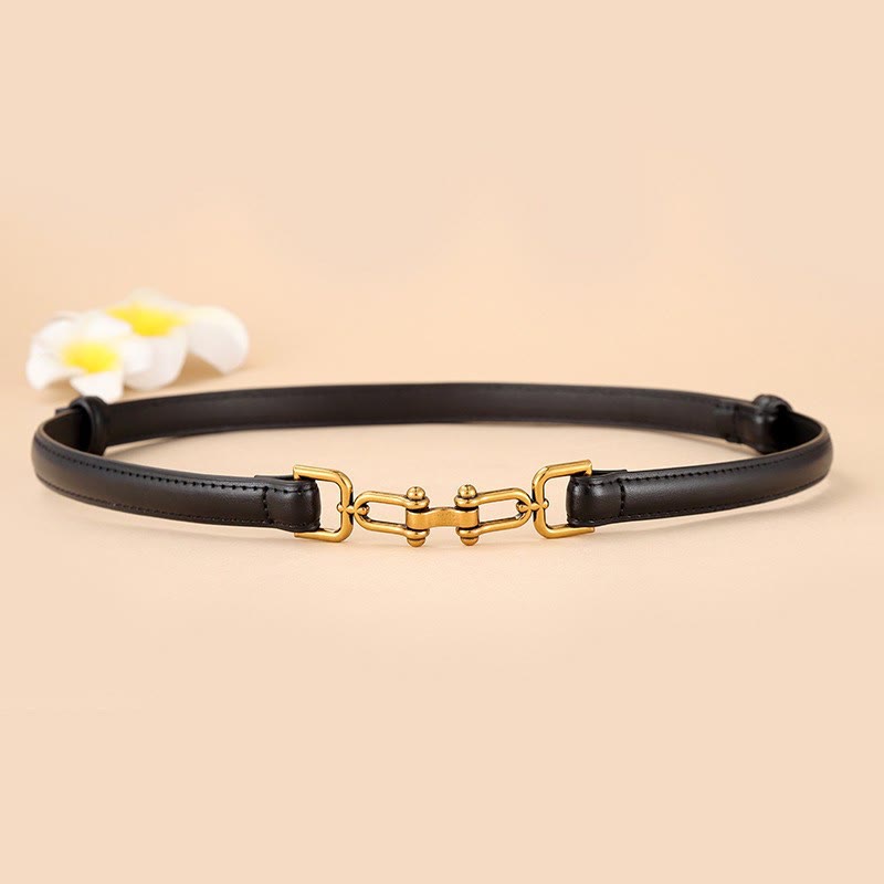 Ceinture fine en cuir pour femme avec boucle en fer à cheval et mors