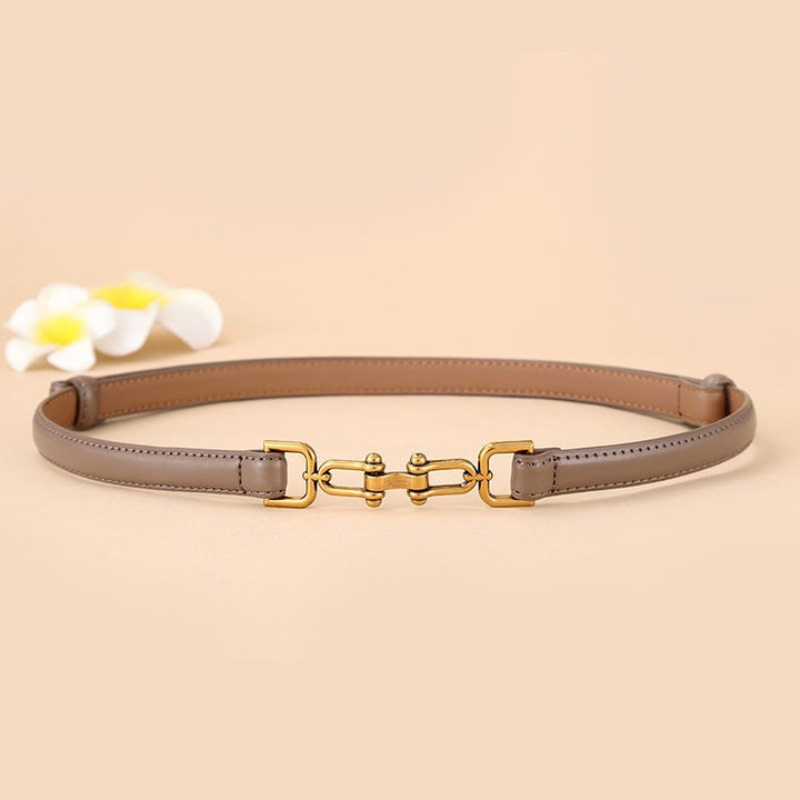 Ceinture fine en cuir pour femme avec boucle en fer à cheval et mors