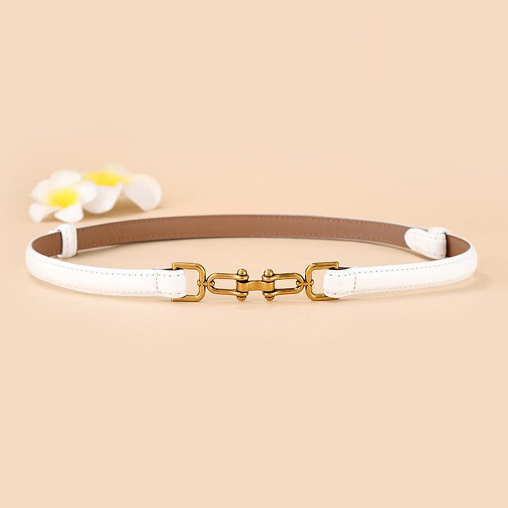 Ceinture fine en cuir pour femme avec boucle en fer à cheval et mors