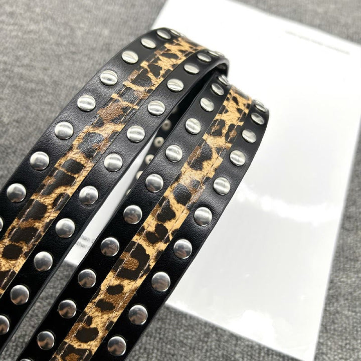 Ceinture en cuir à imprimé léopard et rivets pour femme