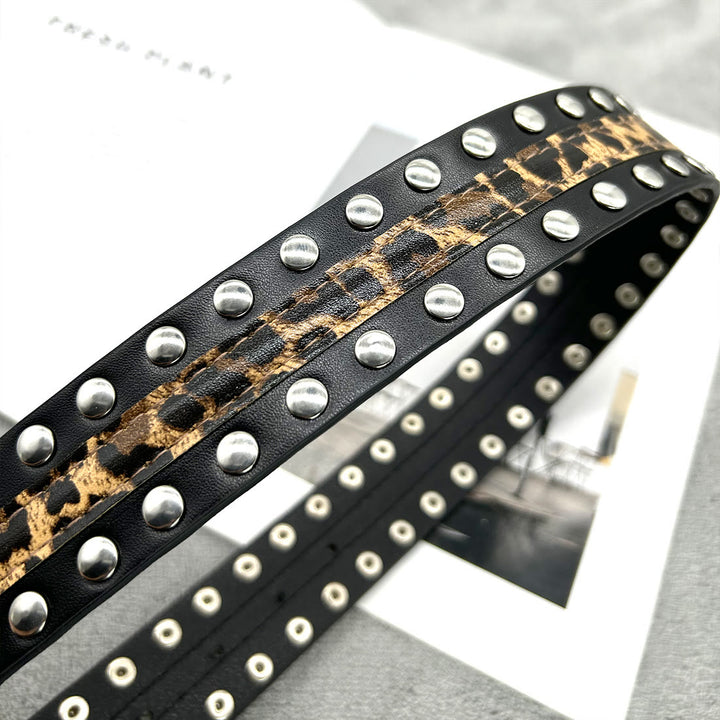 Ceinture en cuir à imprimé léopard et rivets pour femme