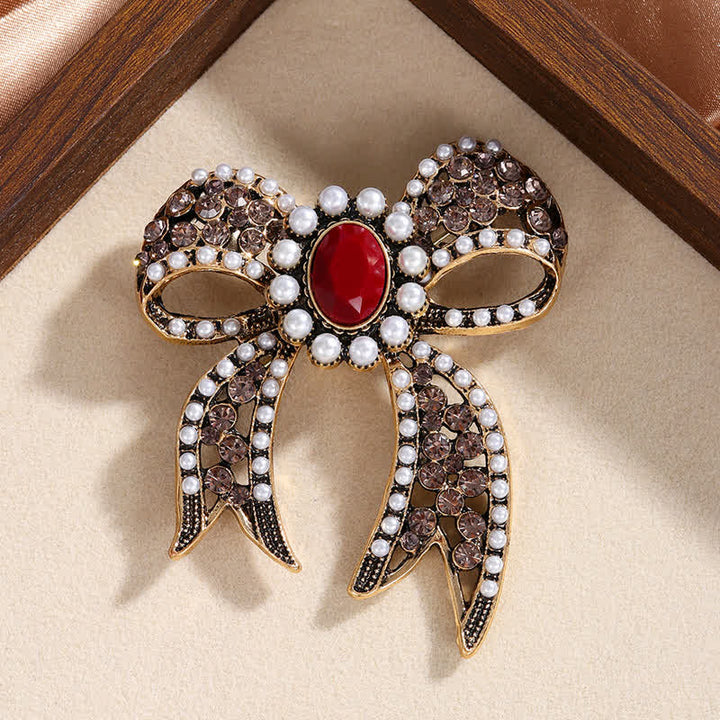 Grande broche nœud papillon en cristal rouge pour femme