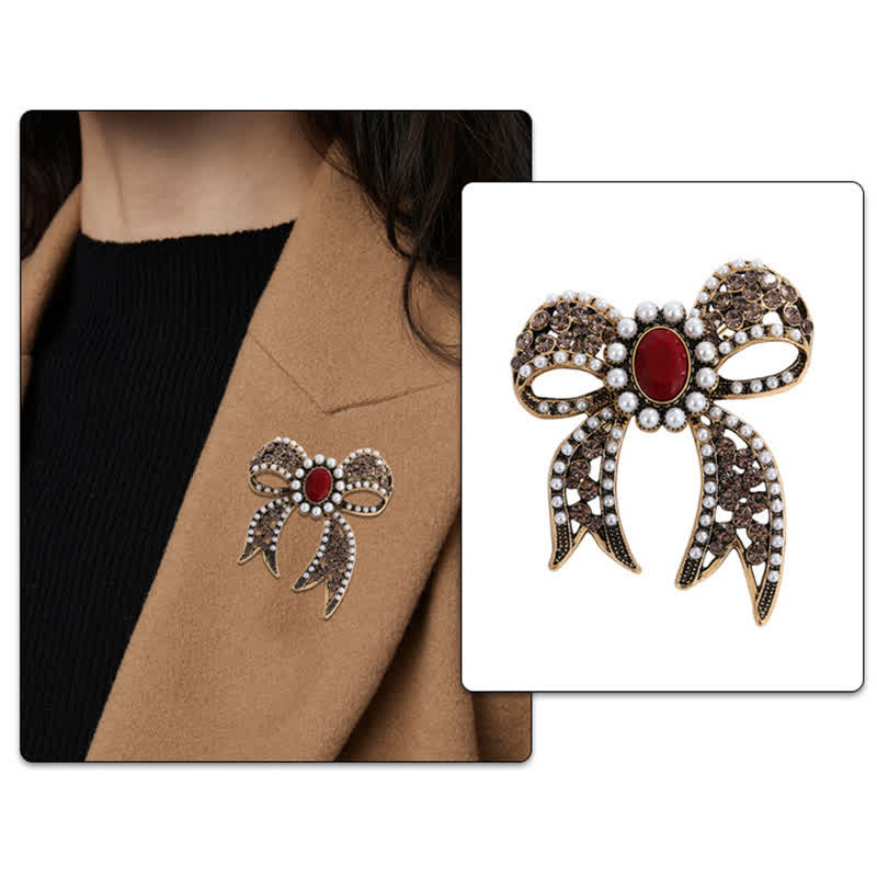 Grande broche nœud papillon en cristal rouge pour femme