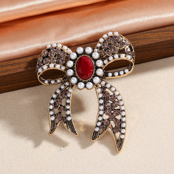 Grande broche nœud papillon en cristal rouge pour femme