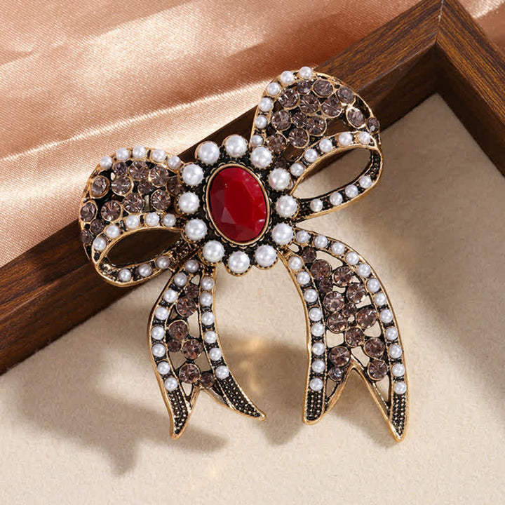 Grande broche nœud papillon en cristal rouge pour femme