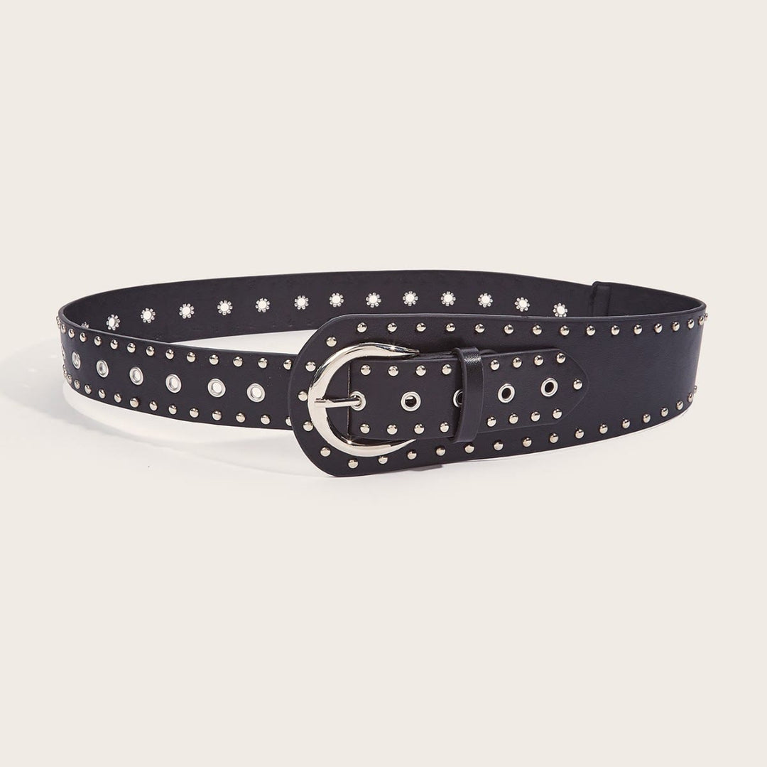 Ceinture cloutée style punk, ceinture large en cuir à rivets