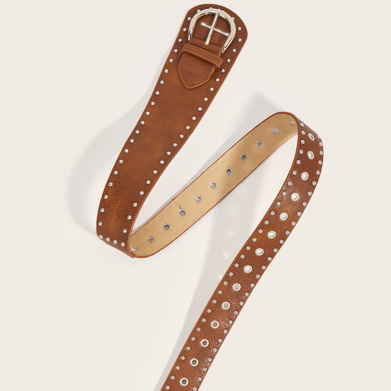 Ceinture cloutée style punk, ceinture large en cuir à rivets