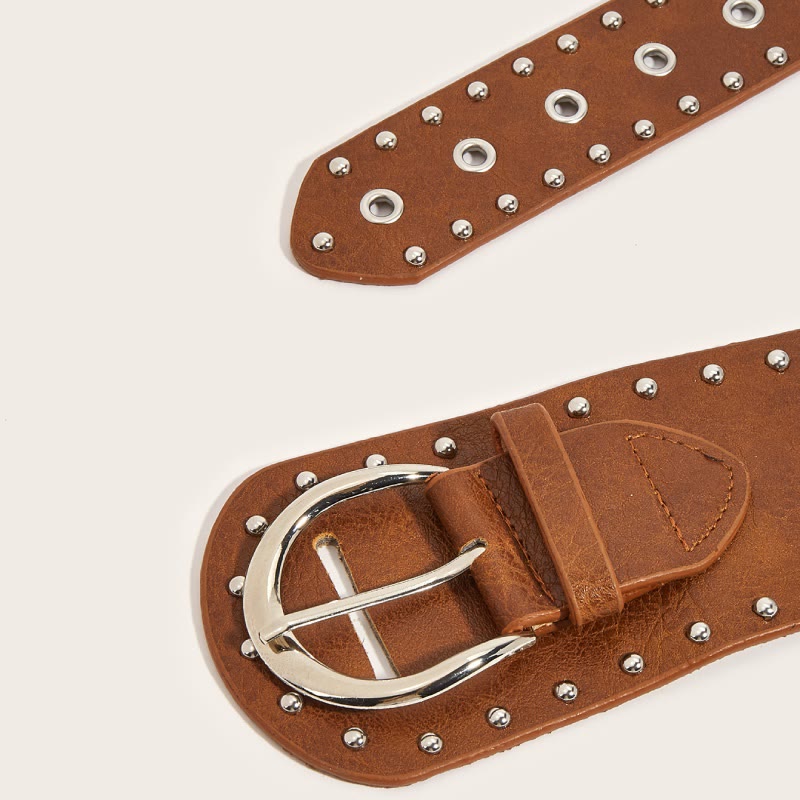Ceinture cloutée style punk, ceinture large en cuir à rivets