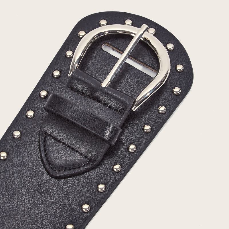 Ceinture cloutée style punk, ceinture large en cuir à rivets