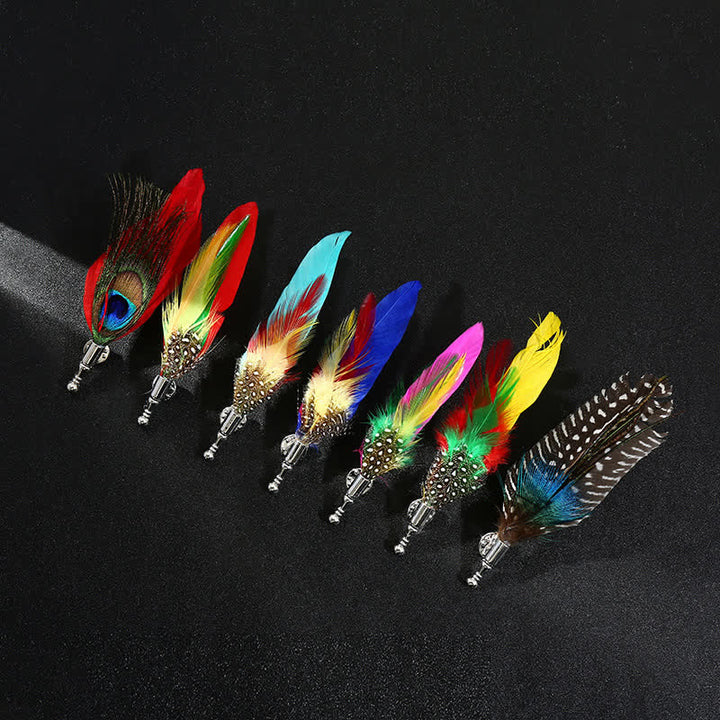 Broche unisexe classique en plumes de paon colorées pour fête de mariage