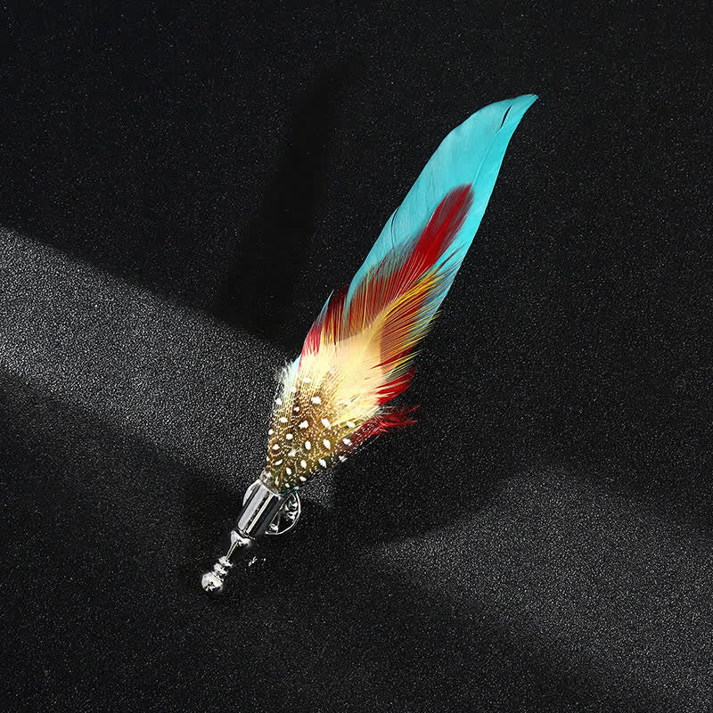 Broche unisexe classique en plumes de paon colorées pour fête de mariage