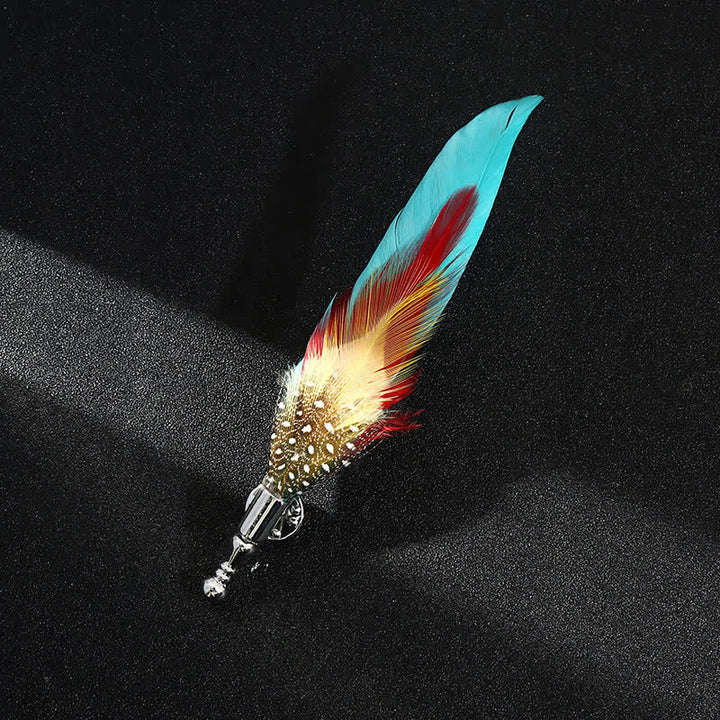 Broche unisexe classique en plumes de paon colorées pour fête de mariage