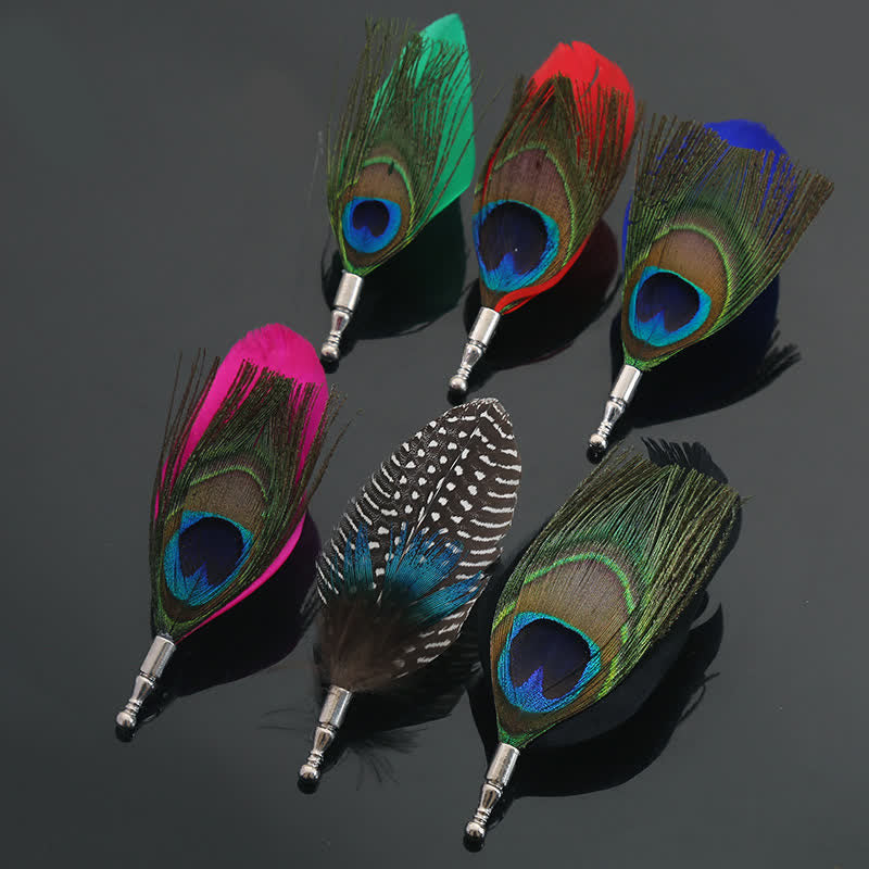 Broche unisexe classique en plumes de paon colorées pour fête de mariage