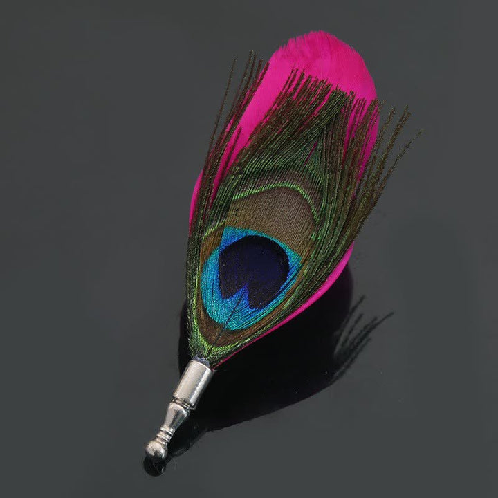 Broche unisexe classique en plumes de paon colorées pour fête de mariage