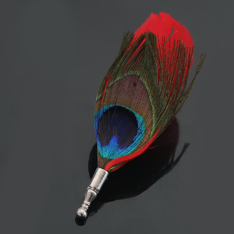 Broche unisexe classique en plumes de paon colorées pour fête de mariage
