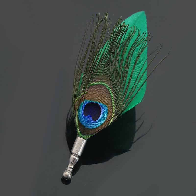 Broche unisexe classique en plumes de paon colorées pour fête de mariage
