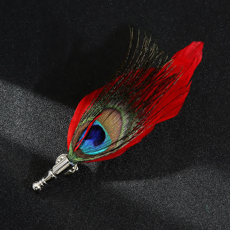 Broche unisexe classique en plumes de paon colorées pour fête de mariage
