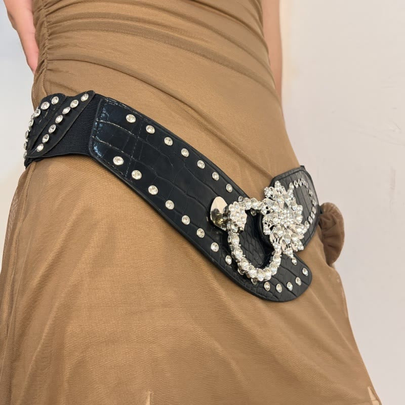 Ceinture large à strass, ceinture corset noire