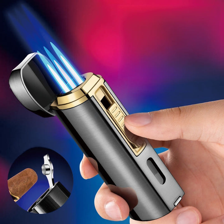 Briquet coupe-vent triple brûleur avec coupe-cigare pliable