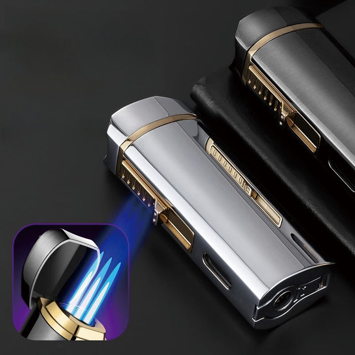 Briquet coupe-vent triple brûleur avec coupe-cigare pliable
