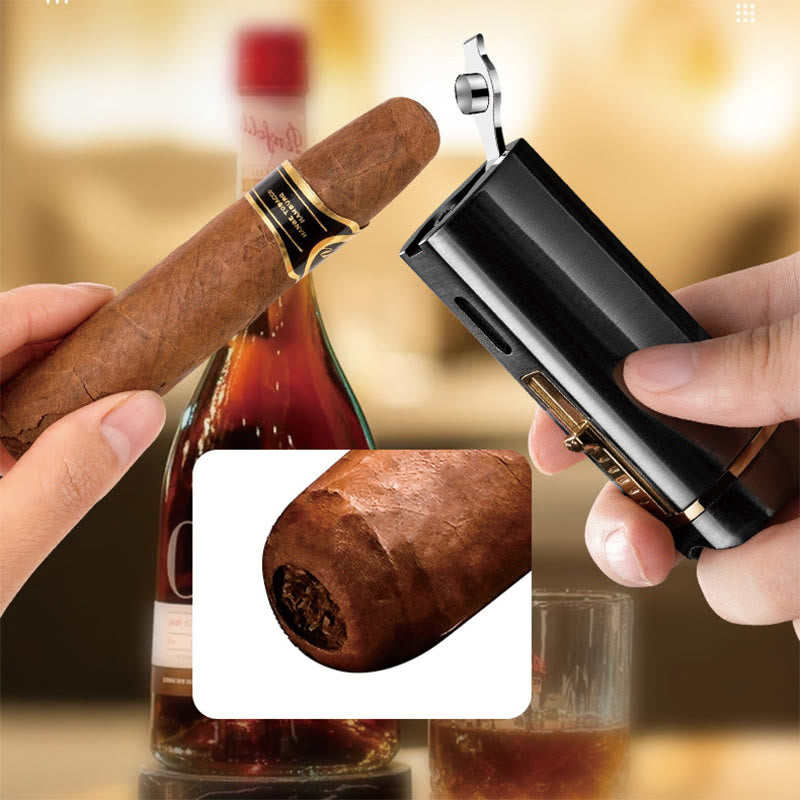 Briquet coupe-vent triple brûleur avec coupe-cigare pliable
