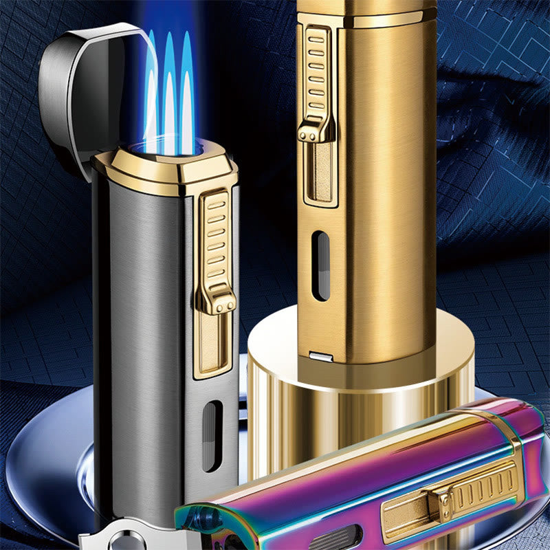 Briquet coupe-vent triple brûleur avec coupe-cigare pliable